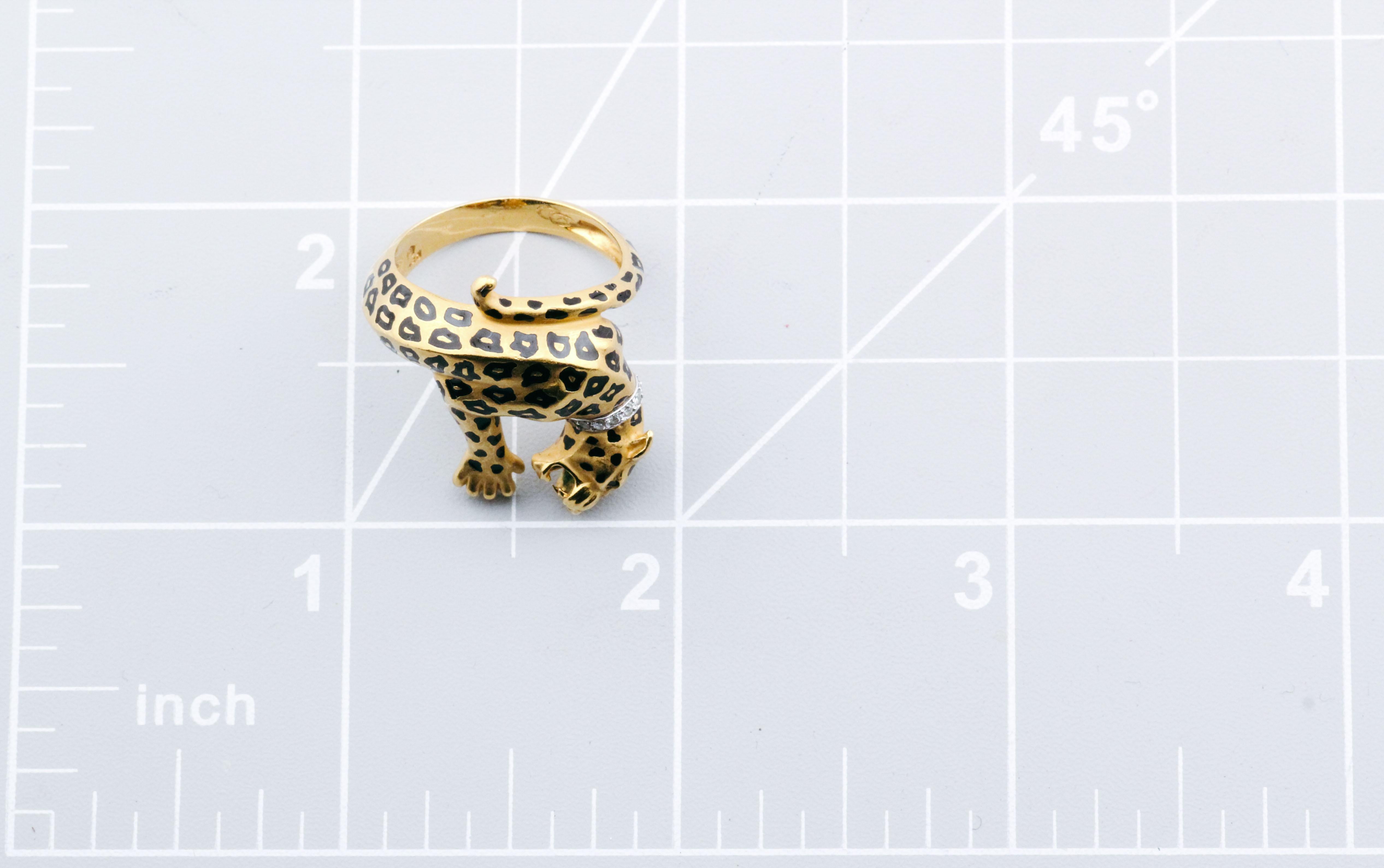 Carrera Y Carrera Diamond Ruby Enamel 18K Yellow Gold Panther Ring Size 6.5 6