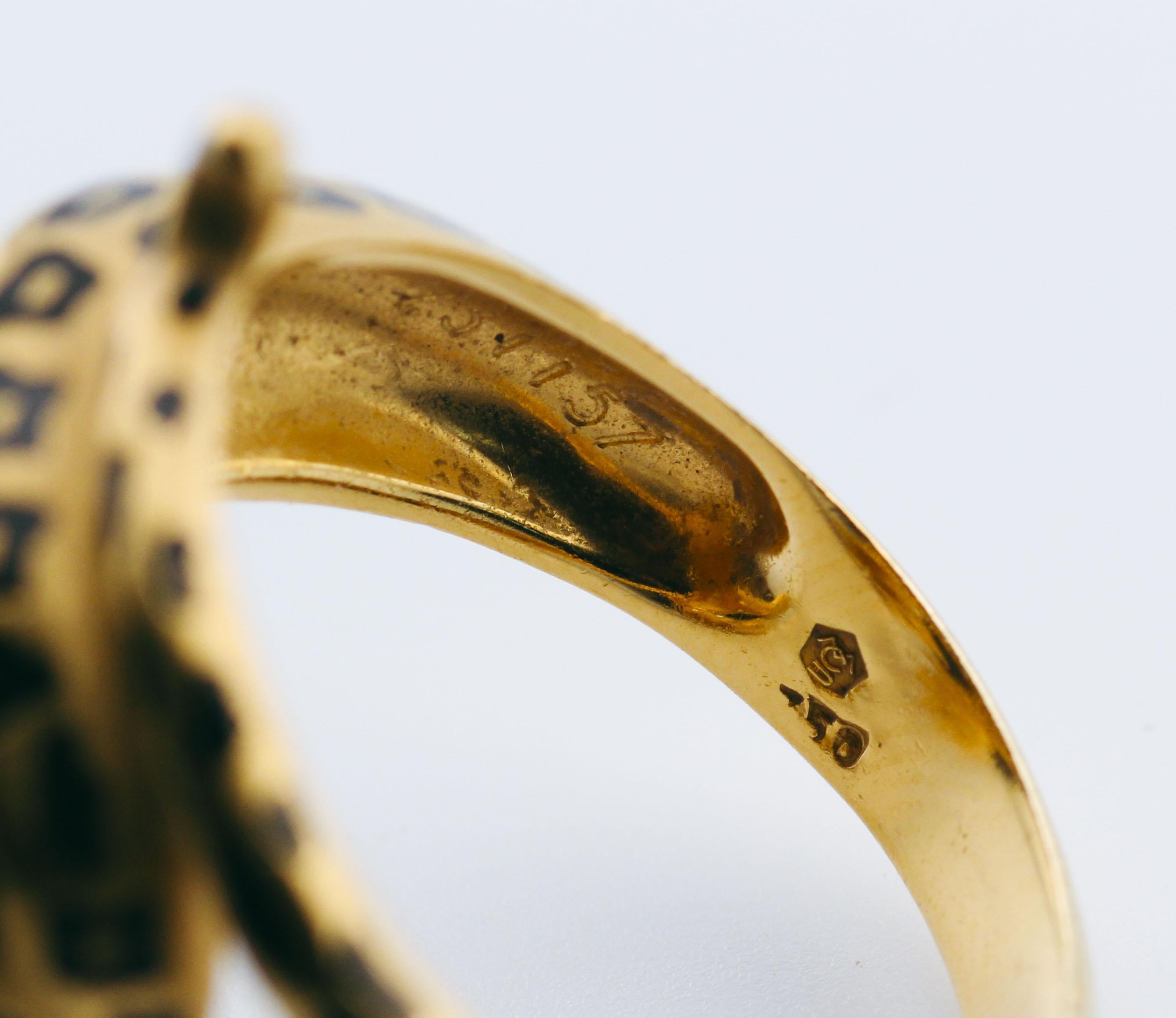 Carrera Y Carrera Diamond Ruby Enamel 18K Yellow Gold Panther Ring Size 6.5 4