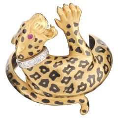 Carrera y Carrera Diamante Rubino Smalto Oro Giallo 18K Anello Pantera Misura 7