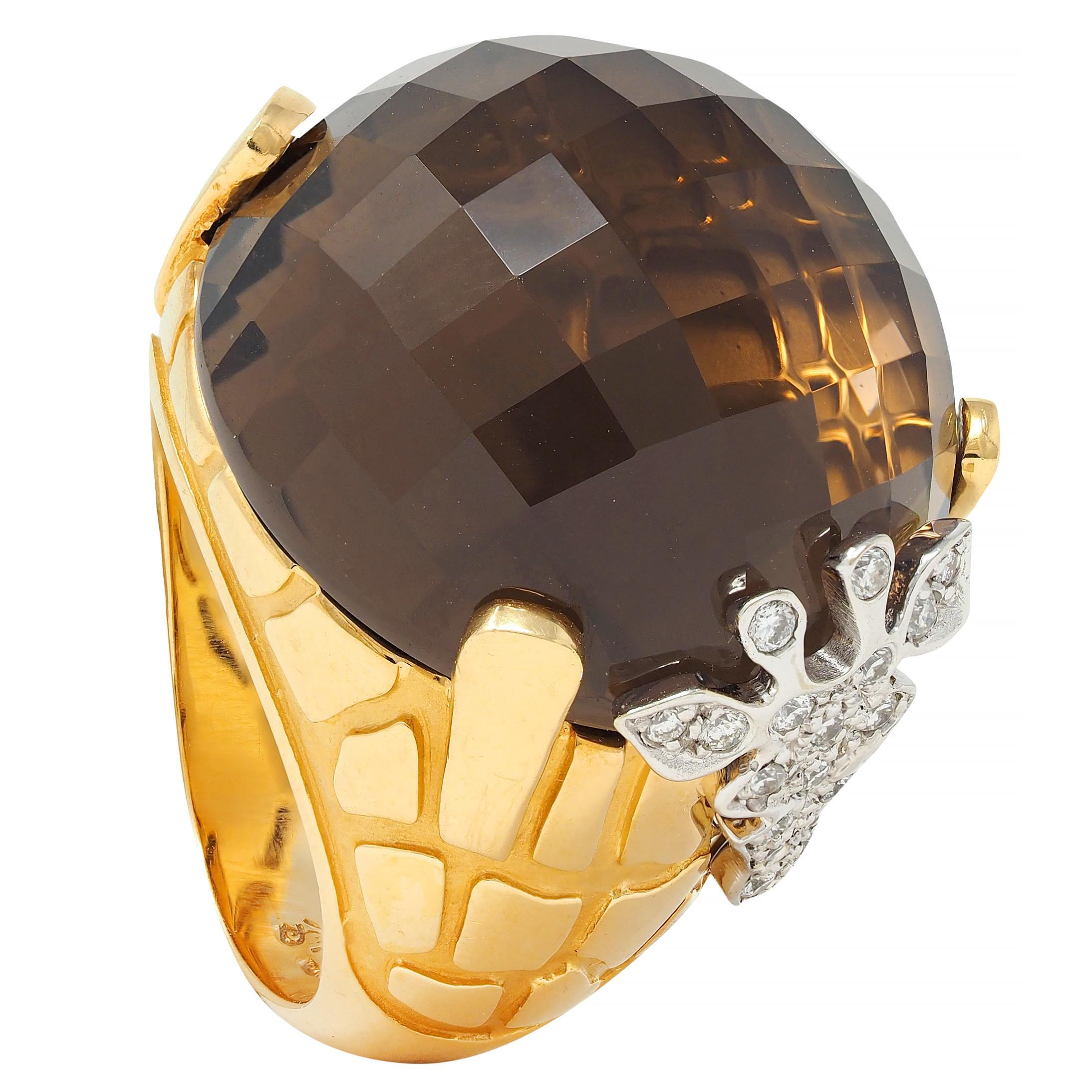 Carrera y Carrera Anello Giraffa in oro bicolore 18 carati con diamante e quarzo fumé in vendita 6