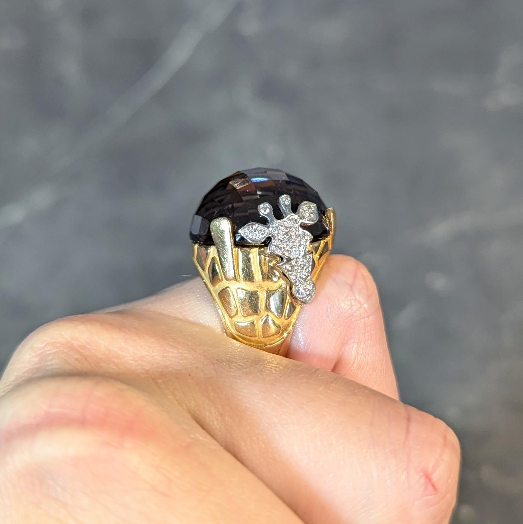 Carrera y Carrera Anello Giraffa in oro bicolore 18 carati con diamante e quarzo fumé in vendita 9
