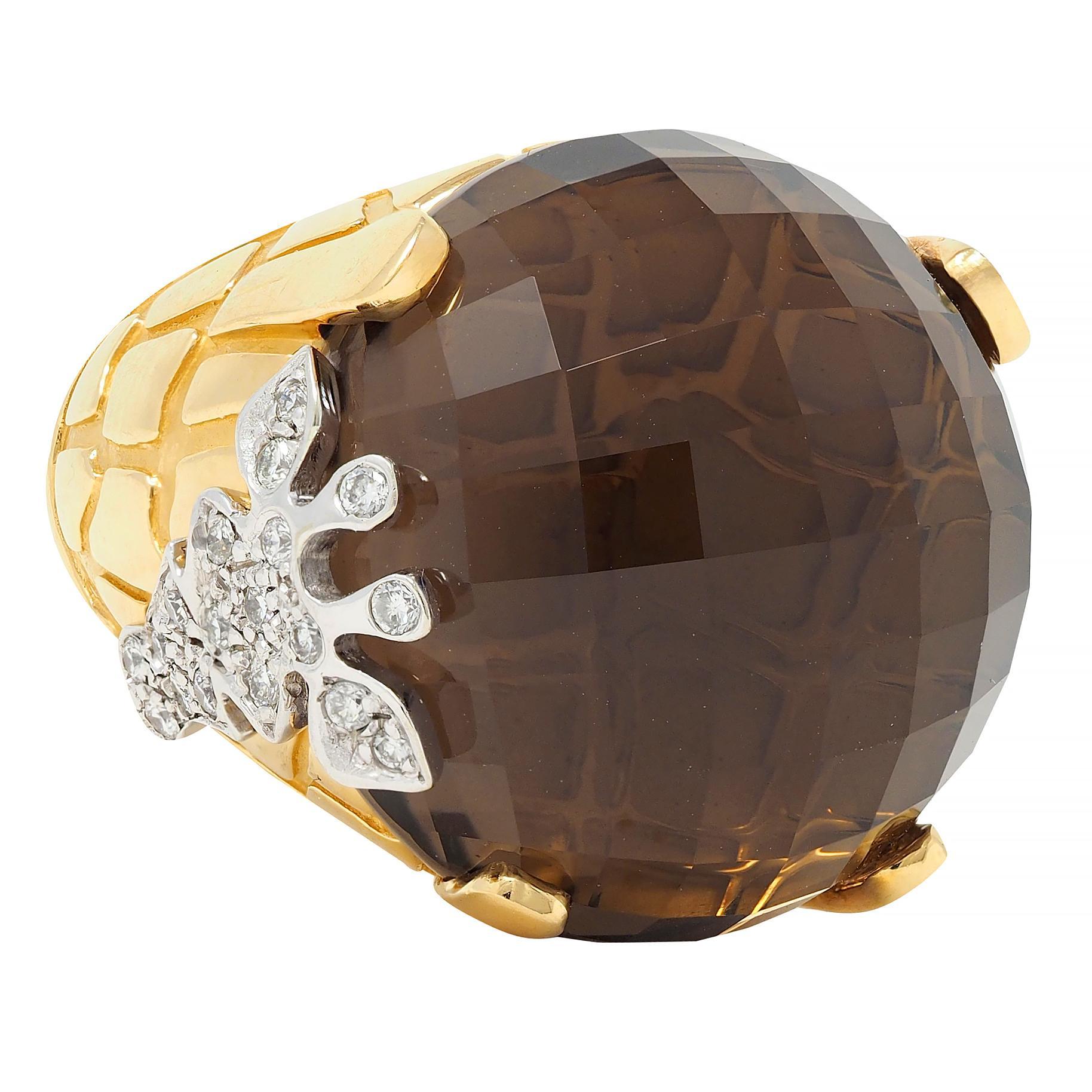 Carrera y Carrera Anello Giraffa in oro bicolore 18 carati con diamante e quarzo fumé In condizioni ottime in vendita a Philadelphia, PA