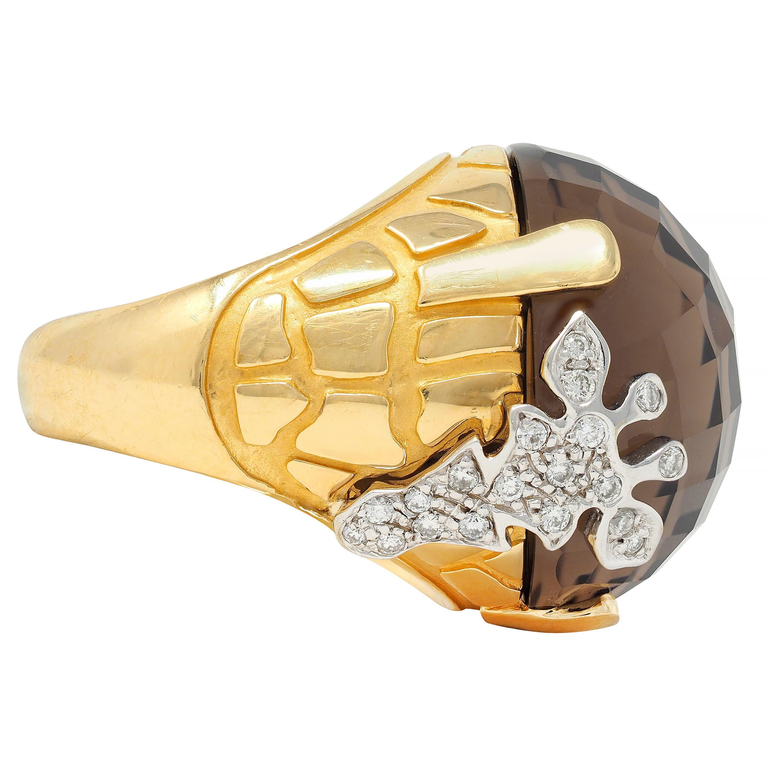 da uomo o donna Carrera y Carrera Anello Giraffa in oro bicolore 18 carati con diamante e quarzo fumé in vendita