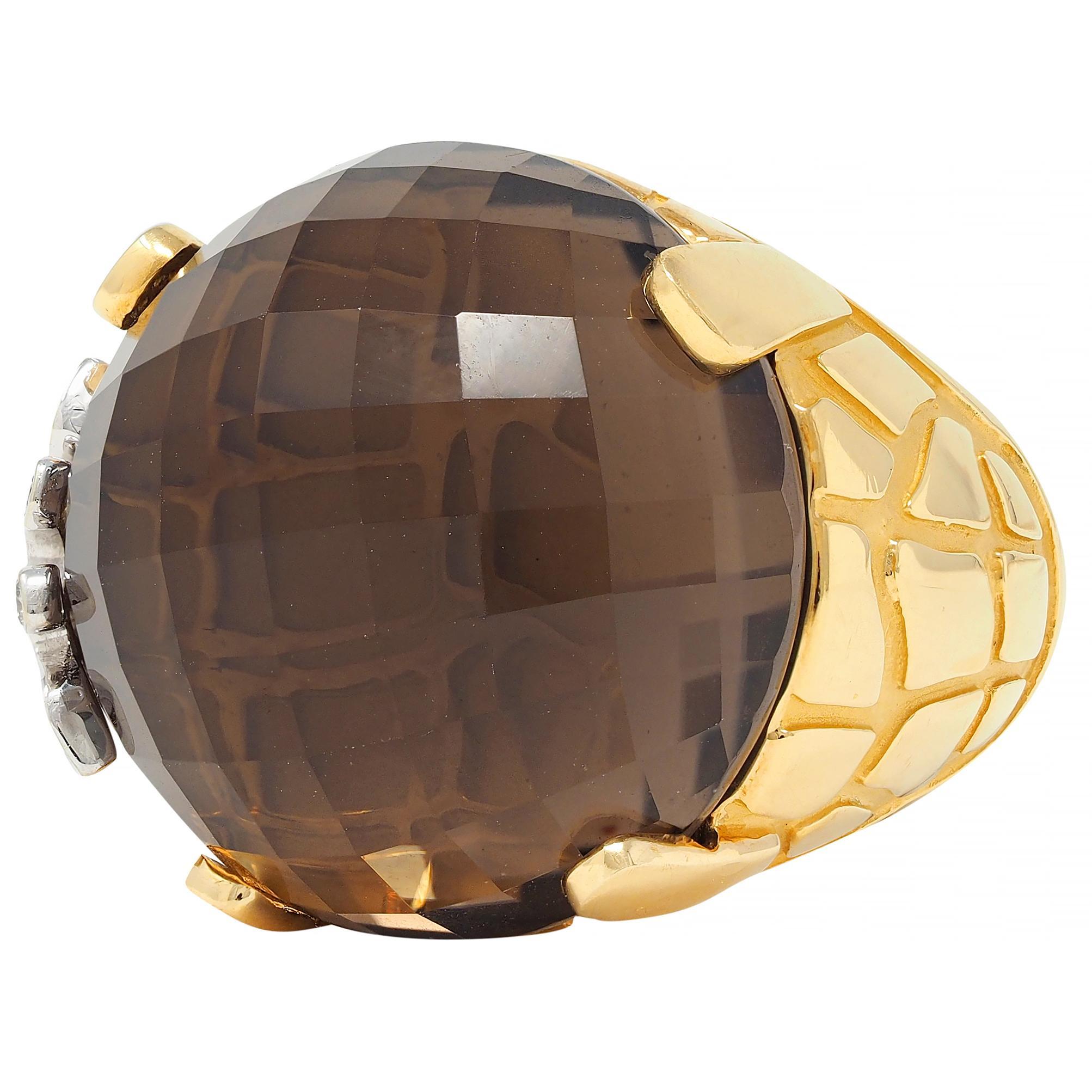 Carrera y Carrera Anello Giraffa in oro bicolore 18 carati con diamante e quarzo fumé in vendita 3