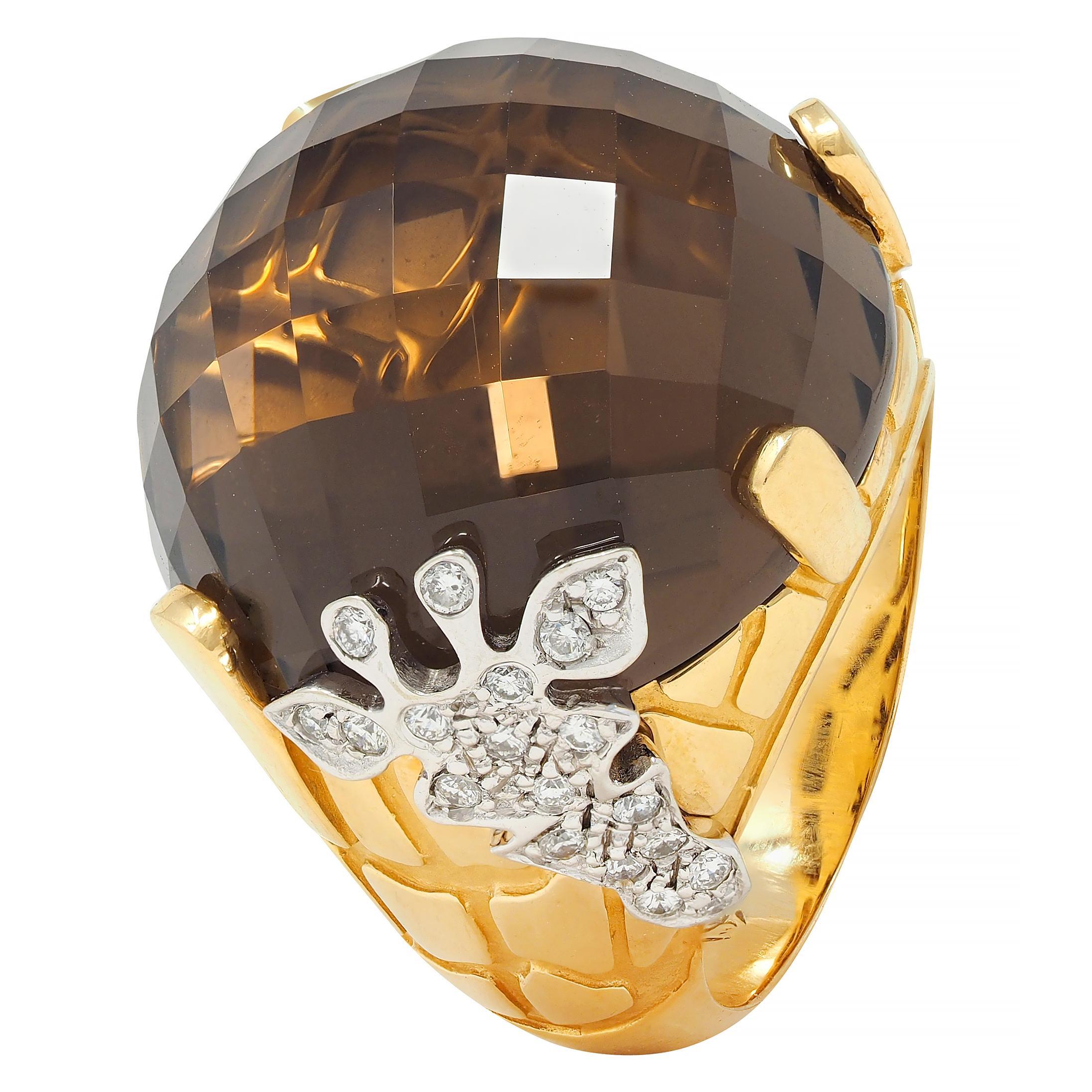Carrera y Carrera Anello Giraffa in oro bicolore 18 carati con diamante e quarzo fumé in vendita 4