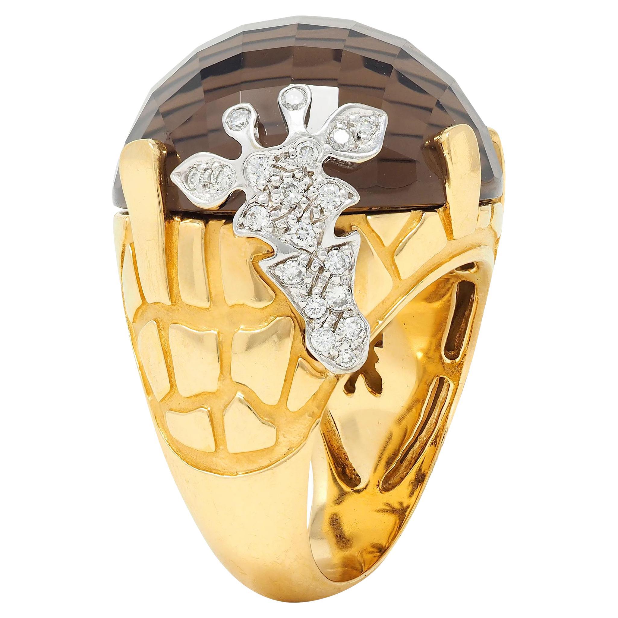 Carrera y Carrera Diamant Rauchquarz 18 Karat zweifarbiger Gold Giraffenring mit Diamanten