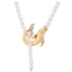 Carrera y Carrera Diamond Textured Dolphin Necklace in 18K Yellow Gold 0.15 CTW