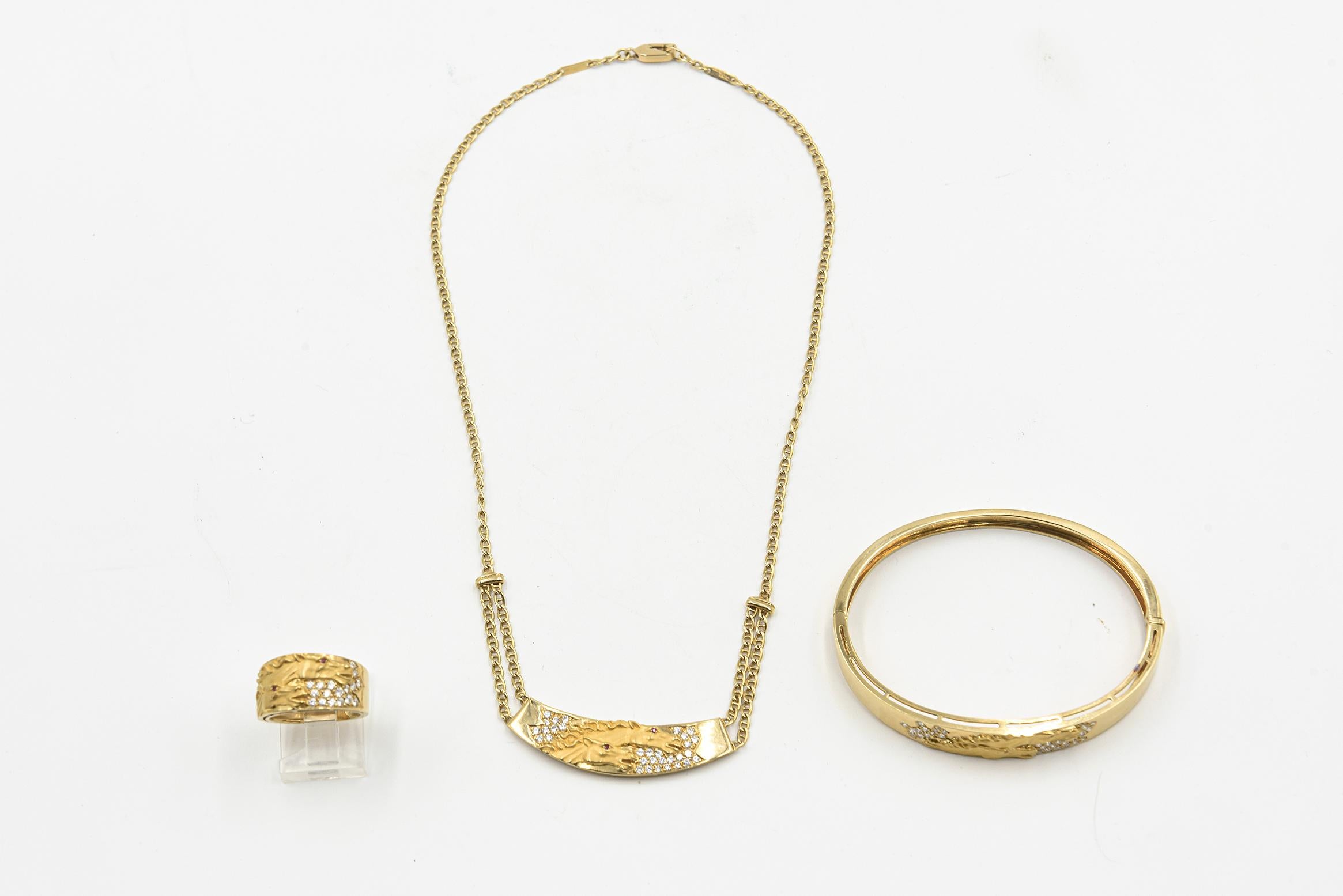 Carrera Y Carrera Double Horse Head Diamond Gold Bracelet Necklace Ring In Good Condition In Miami Beach, FL
