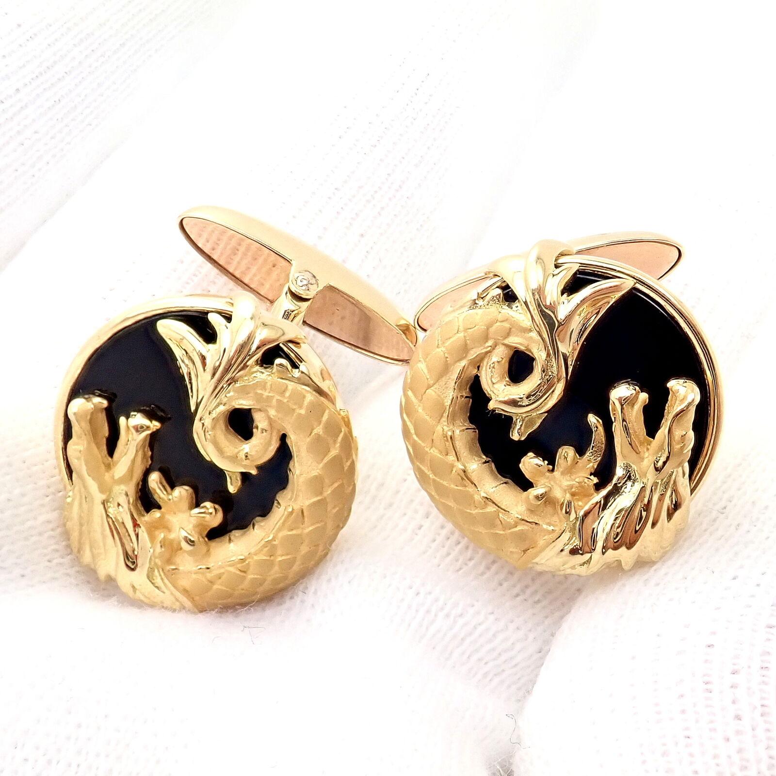 Round Cut Carrera Y Carrera Dragon Onyx Yellow Gold Cufflinks