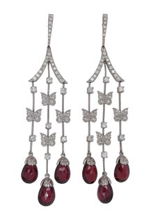 Carrera Y Carrera Earrings Butterfly Collection 18k white Gold Diamonds&Rubelite