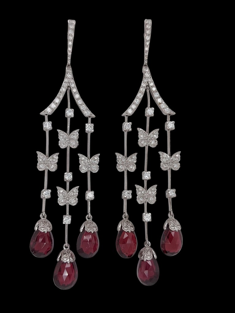 Artisan Carrera Y Carrera Earrings Butterfly Collection 18k white Gold Diamonds&Rubelite For Sale