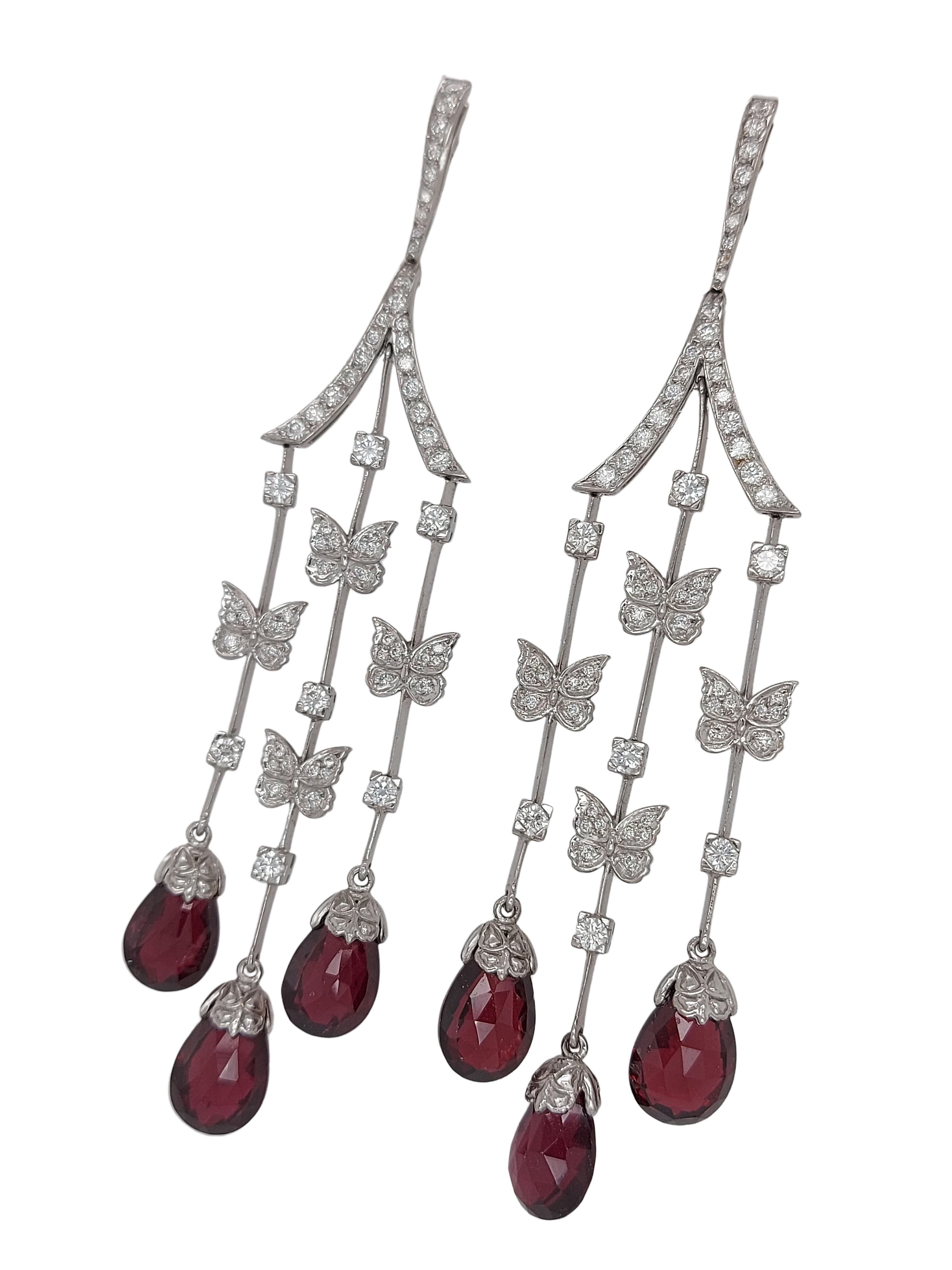 Carrera Y Carrera Earrings Butterfly Collection 18k white Gold Diamonds&Rubelite For Sale 1
