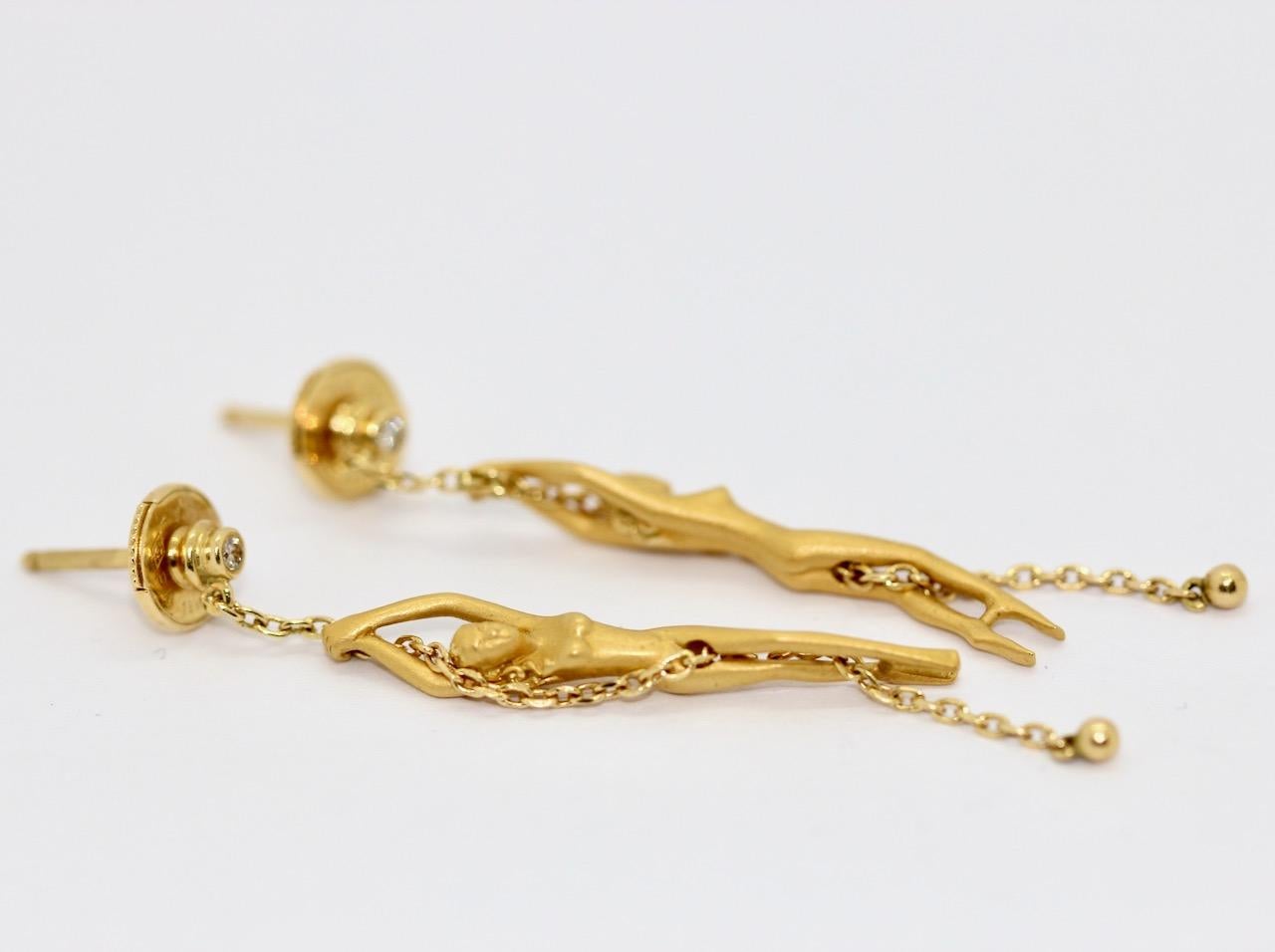 Carrera y Carrera Earrings Nude Woman, 18 Karat Gold with Diamonds For Sale 1