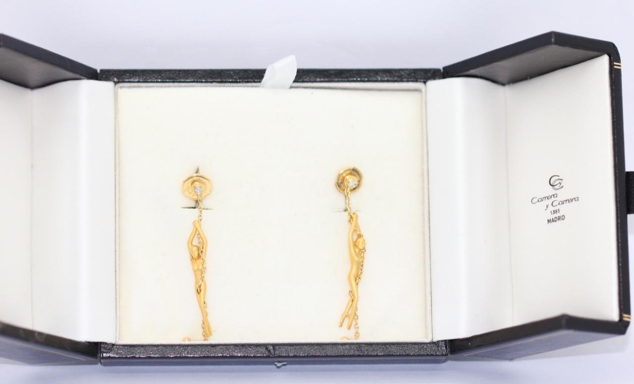 Carrera y Carrera Earrings Nude Woman, 18 Karat Gold with Diamonds For Sale 2