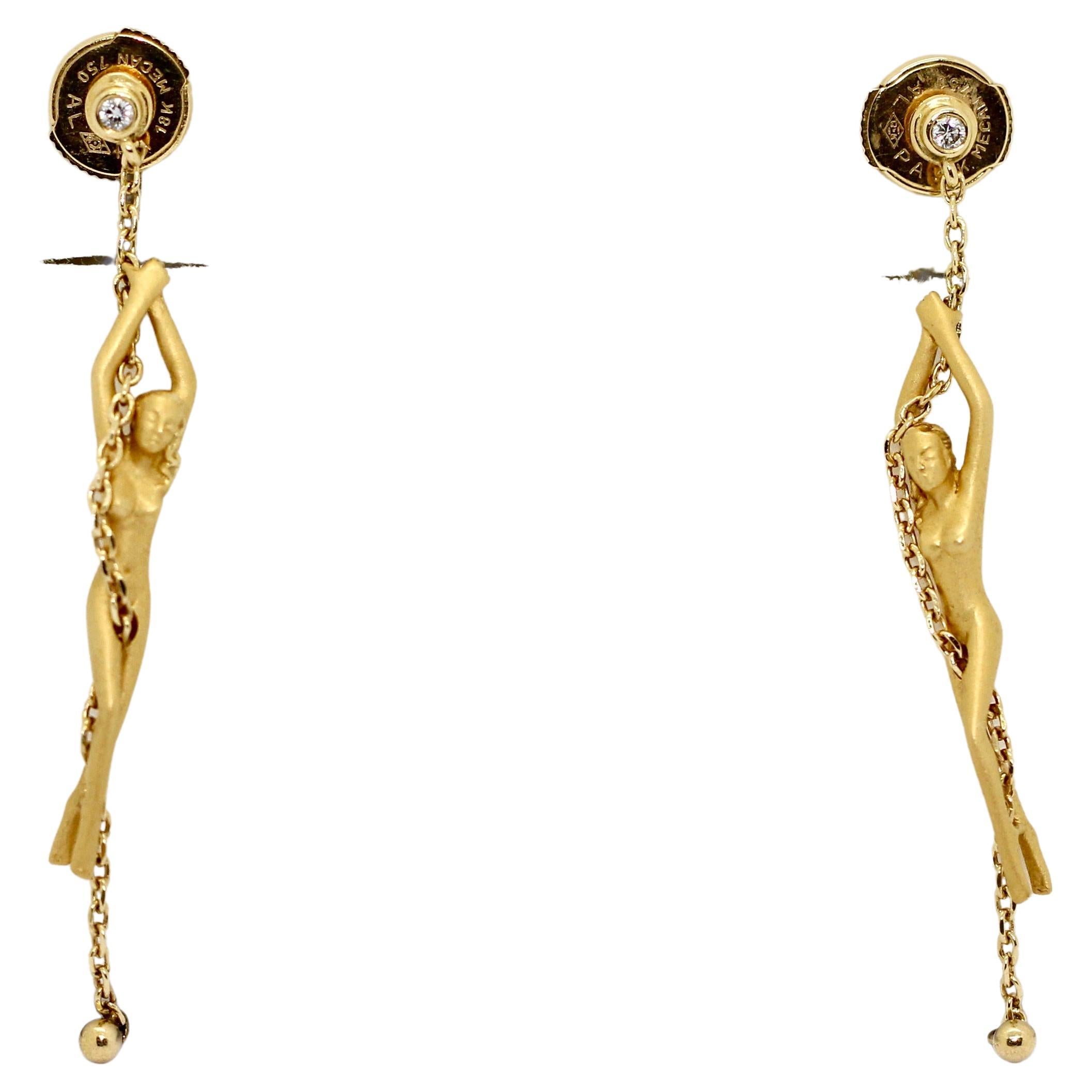 Carrera y Carrera Earrings Nude Woman, 18 Karat Gold with Diamonds For Sale