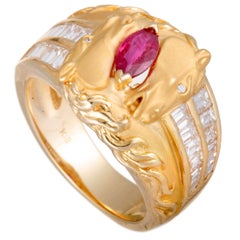 Carrera y Carrera Ecuestre Baguette Diamond and Ruby Horse Yellow Gold Band Ring