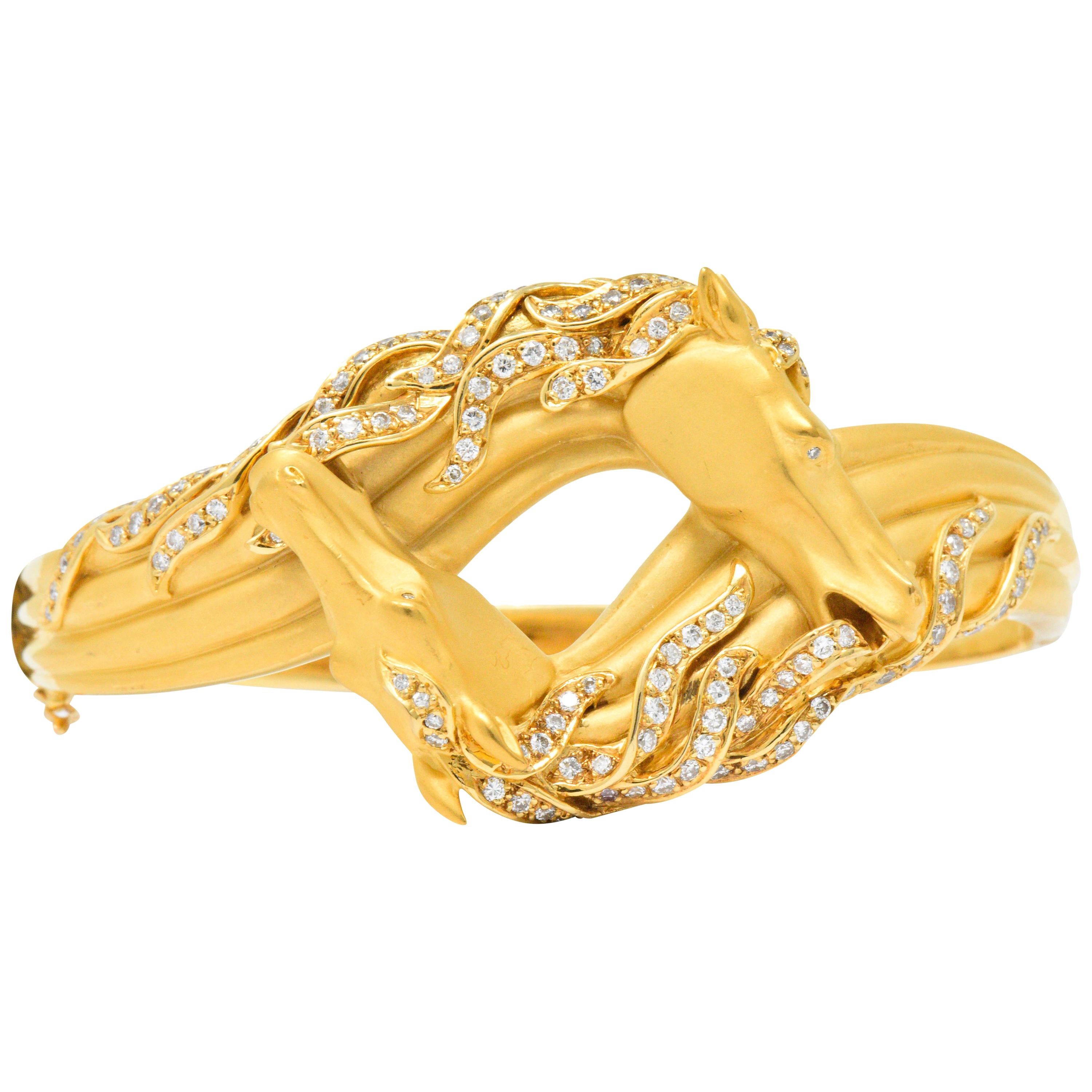 Carrera Y Carrera Ecuestre Diamond 18 Karat Horse Gold Bangle Bracelet