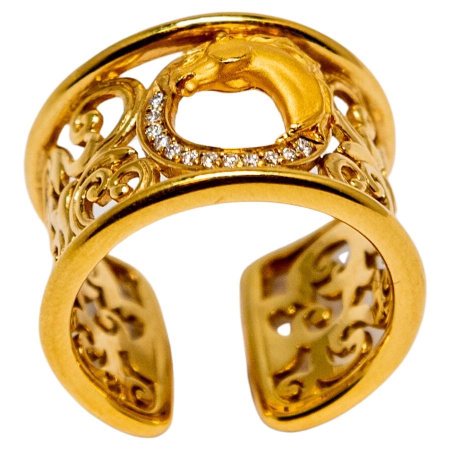 Carrera y Carrera Ecuestre Openwork 18k Yellow Gold and Diamonds Ring, 10076519 For Sale