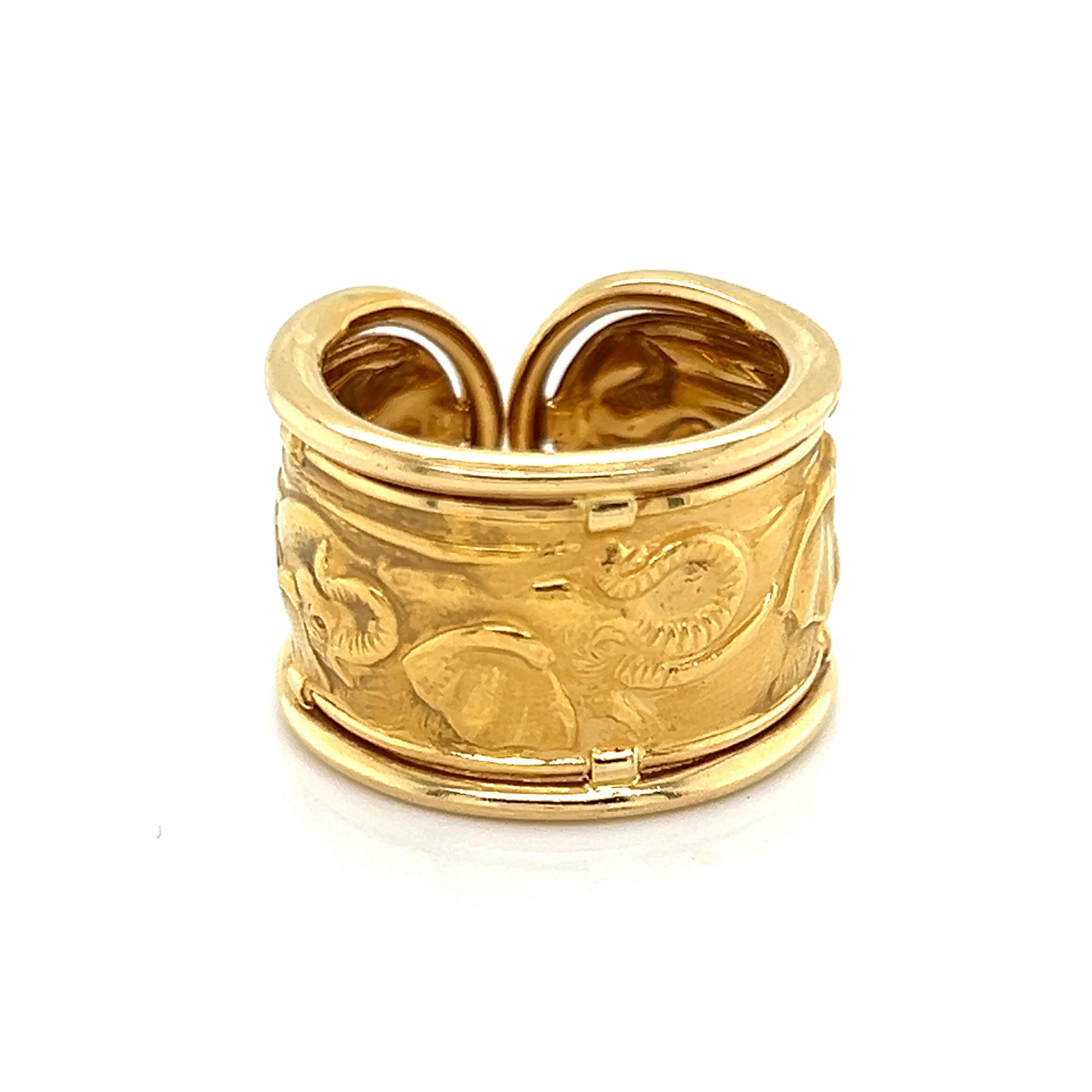 Moderne Carrera y Carrera, grande bague manchette éléphant en or jaune 18 carats avec carte - Taille 6