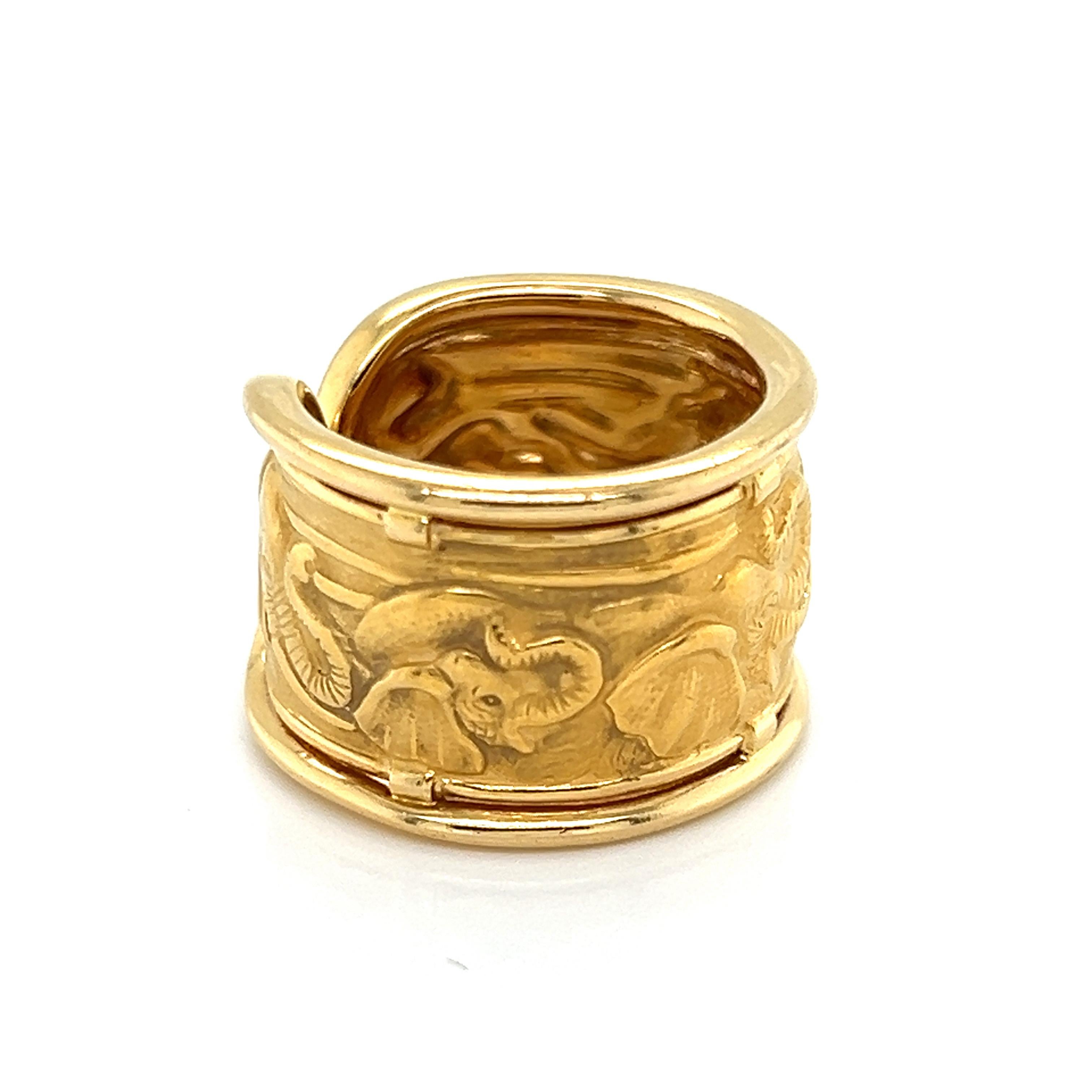  Carrera y Carrera, grande bague manchette éléphant en or jaune 18 carats avec carte - Taille 6 Unisexe 