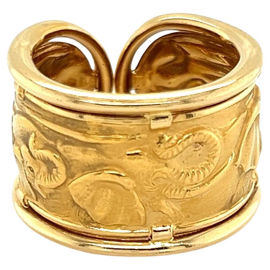 Carrera y Carrera Elephant 18k Yellow Gold Wide Cuff Ring w/Card - Size 6