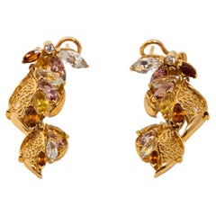 Carrera y Carrera, boucles d'oreilles longues Emperatriz en or jaune 18 carats et saphirs, 10076543