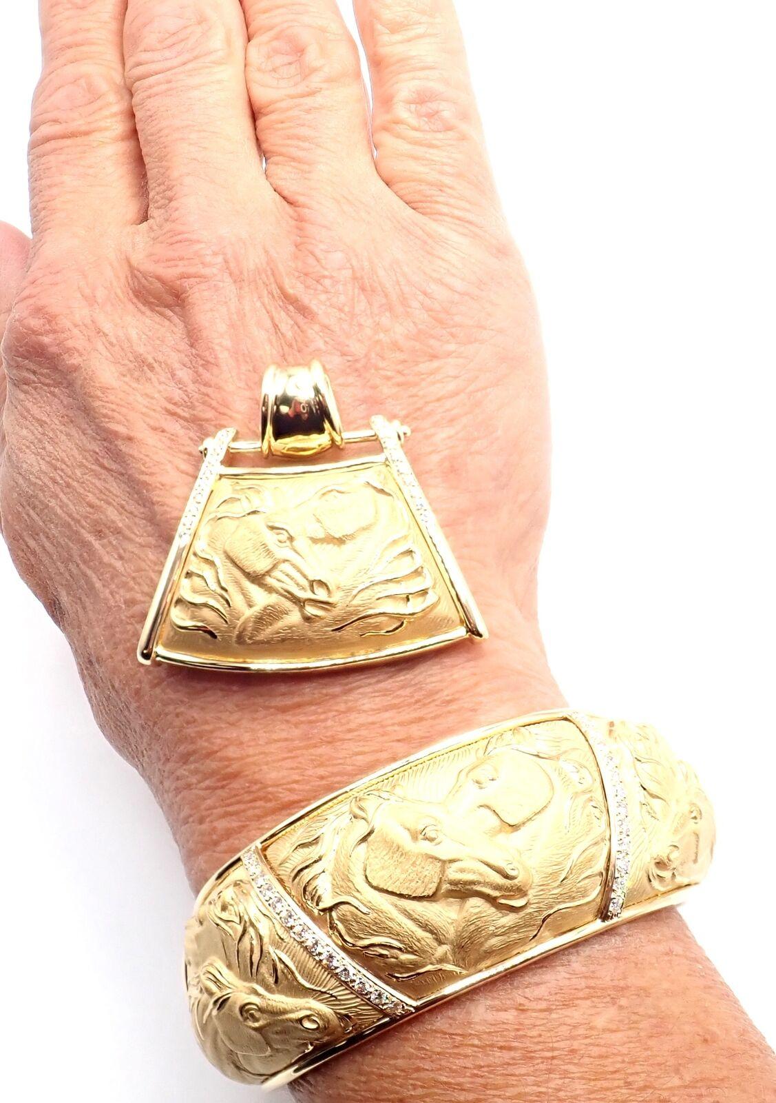 Carrera Y Carrera Equine Horse Diamond Yellow Gold Pendant & Bangle Bracelet Set 6