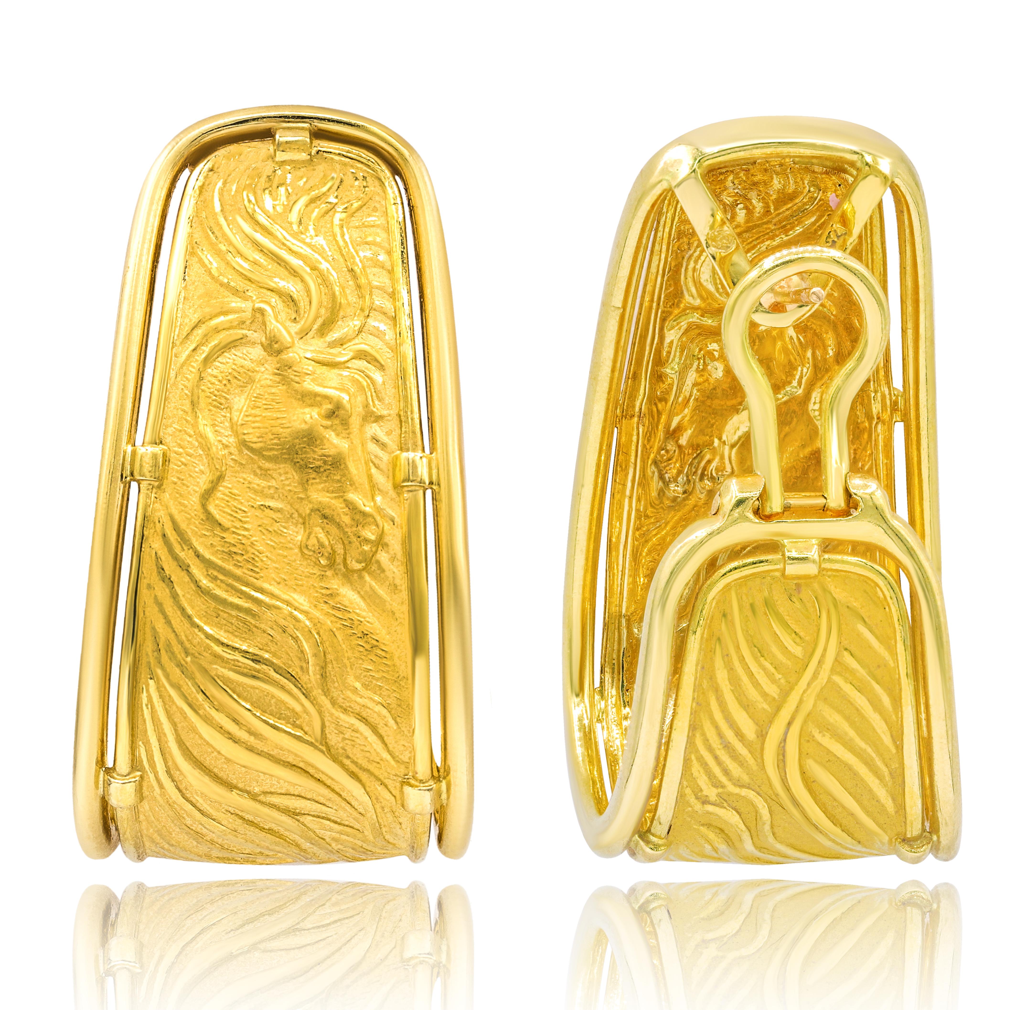 Carrera y Carrera Equus Earrings  made in 18K yellow gold Carrera y Carrera earrings, measures 1 1/2 inch long to 3/4 of an inch wide 
Hallmarked CC