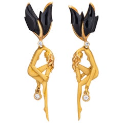 Carrera y Carrera Fairy Earrings Estate Diamond Drops Wings Onyx Jewelry