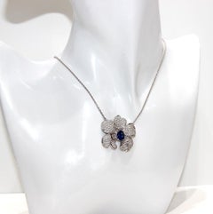 Carrera Y Carrera Flower Necklace 18K White Gold, Diamonds and Blue Sapphire