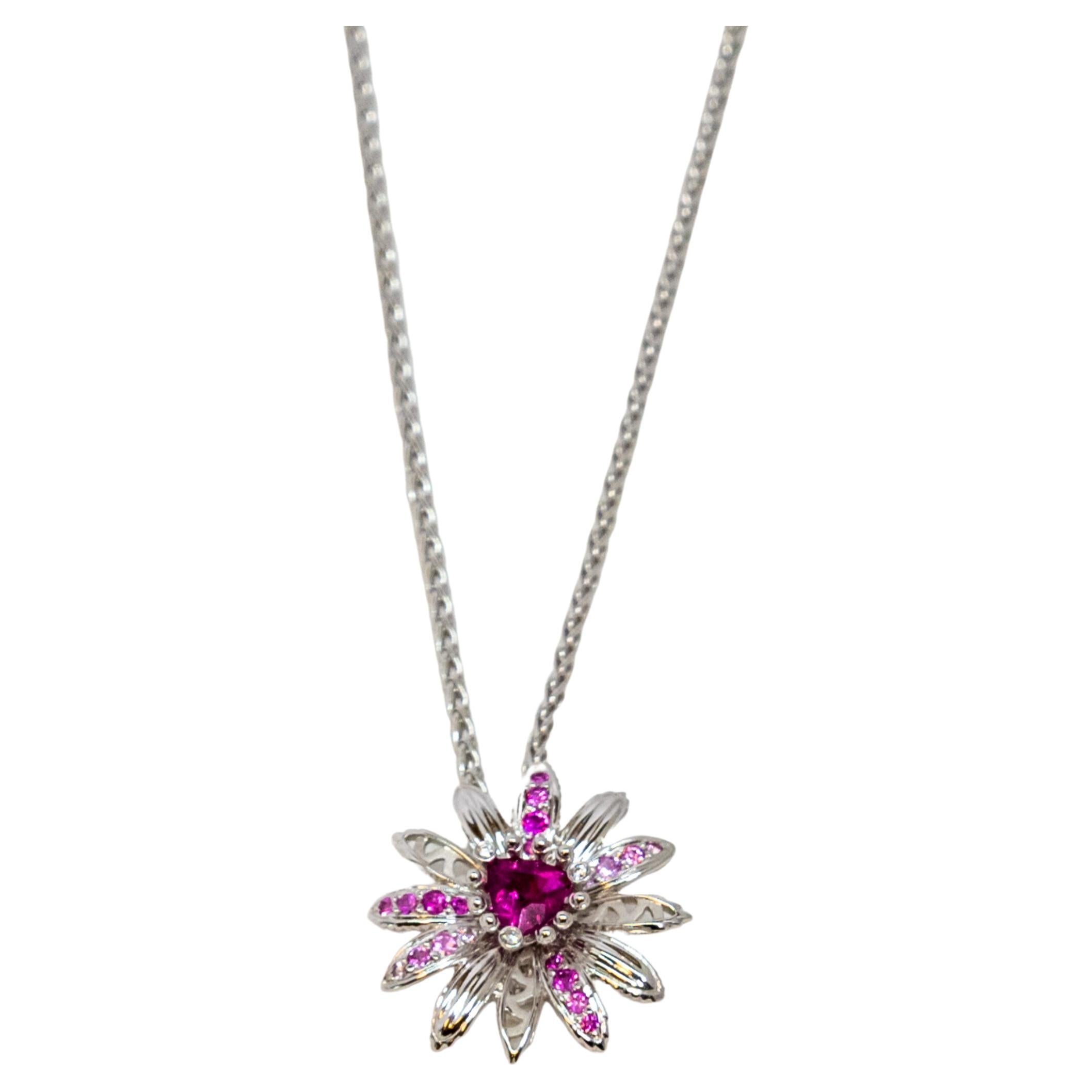 Carrera y Carrera Gardenia Diamonds and Sapphires White Gold Pendant