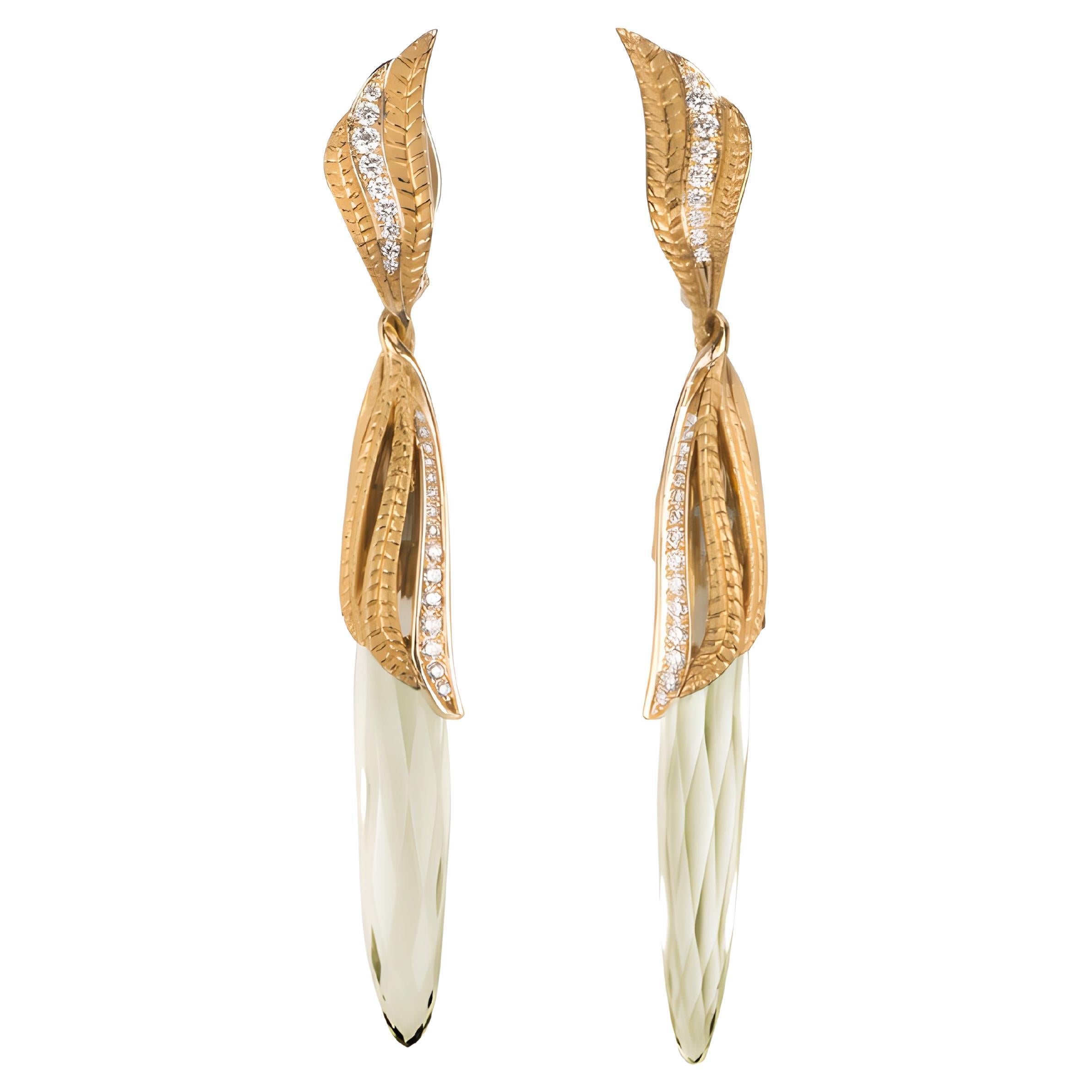 Carrera y Carrera Garzas Earrings in 18kt gold with prasiolites and diamonds For Sale