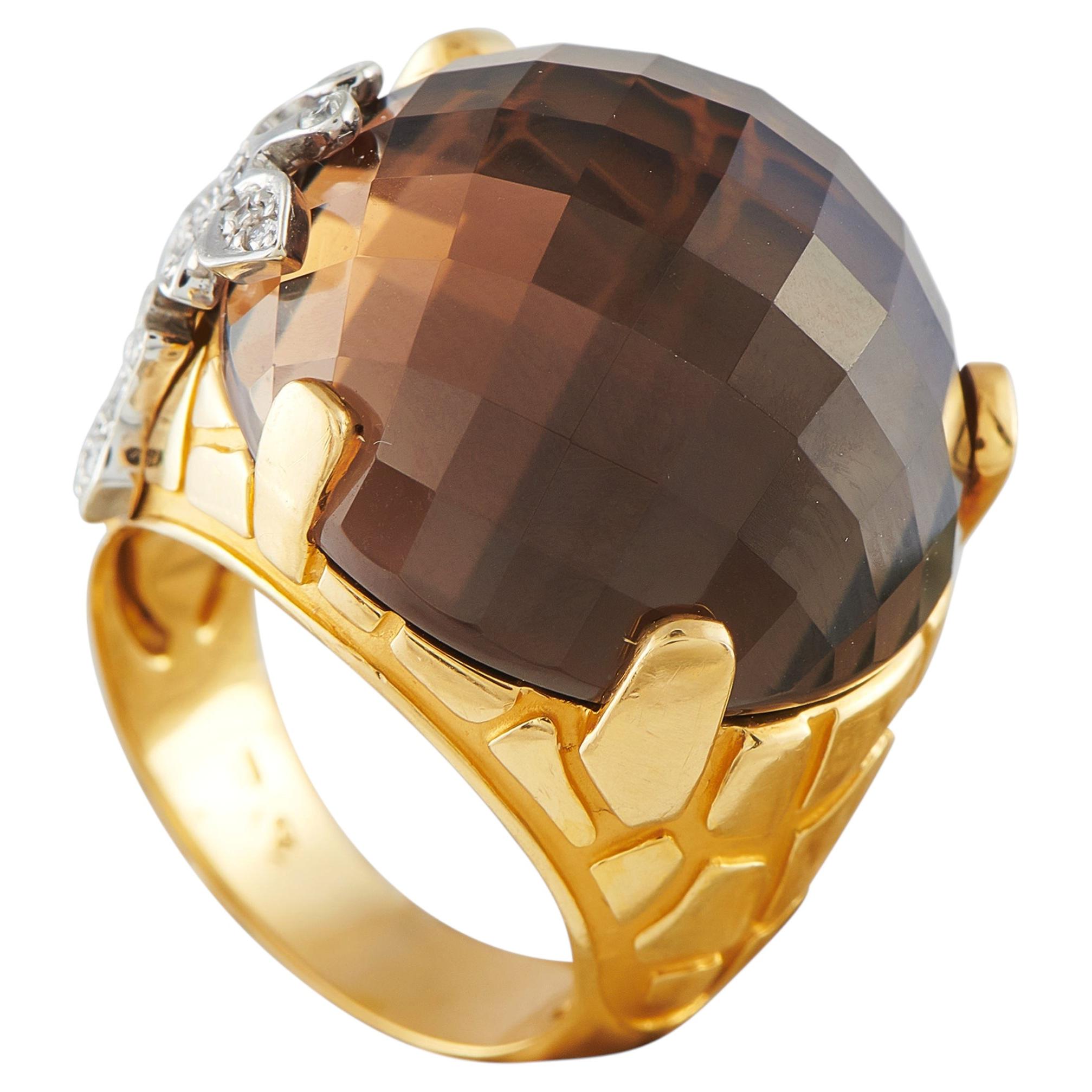 Anello Carrera y Carrera Giraffe in oro giallo 18 carati con quarzo fumé CC09-060326