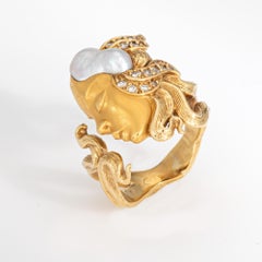 Carrera y Carrera Goddess Ring Sz 4 18k Yellow Gold Biwa Pearl Diamond Band