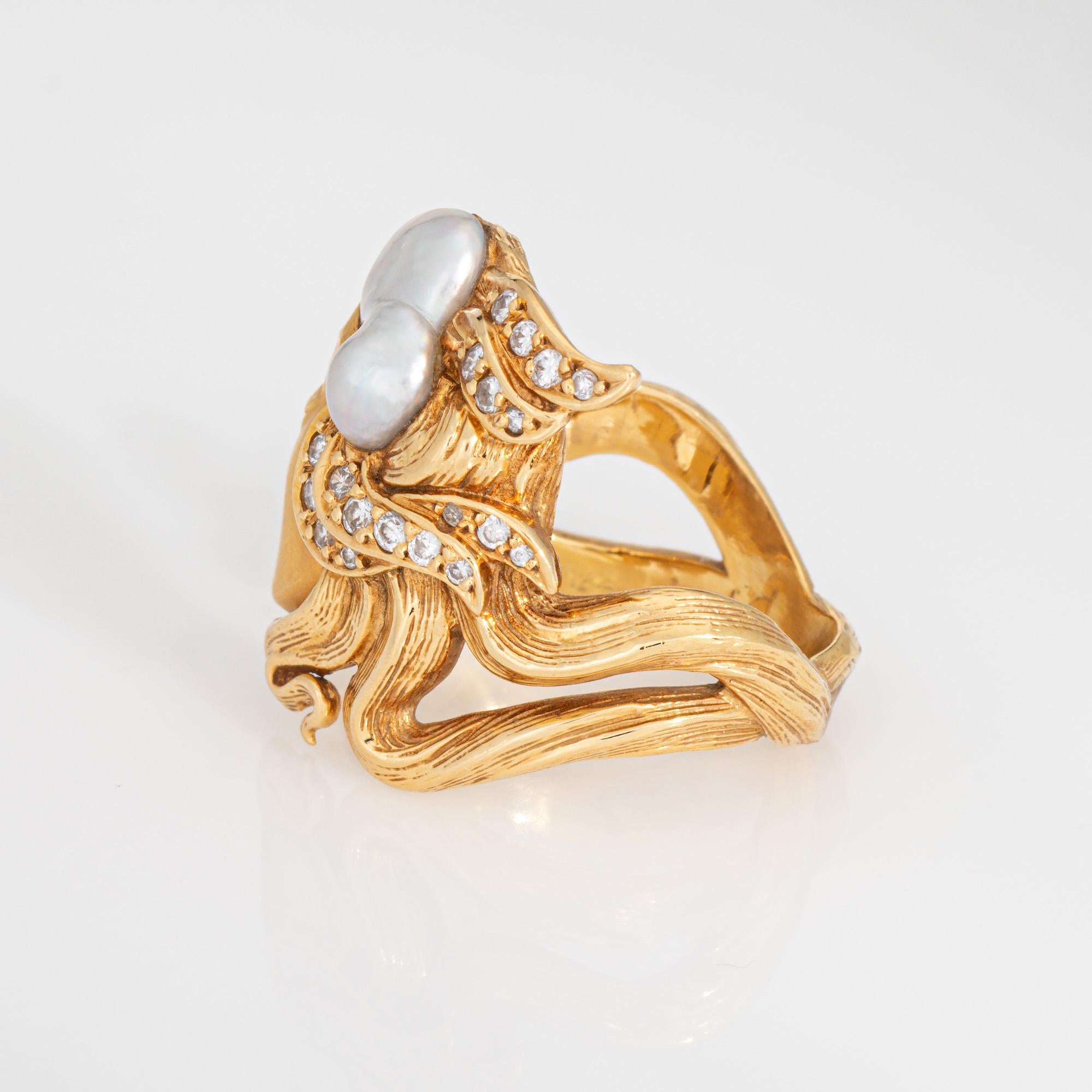 Moderne Carrera y Carrera, bague déesse en or jaune 18 carats avec perles biwa et diamants, taille 4 en vente