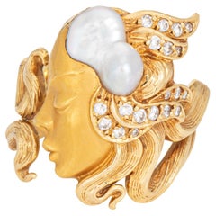 Carrera y Carrera Goddess Ring Sz 4 18k Yellow Gold Biwa Pearl Diamond Band