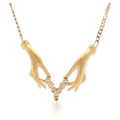 Collier Carrera y Carrera or Happy Hands Bonadea diamant perle pendentif pampille