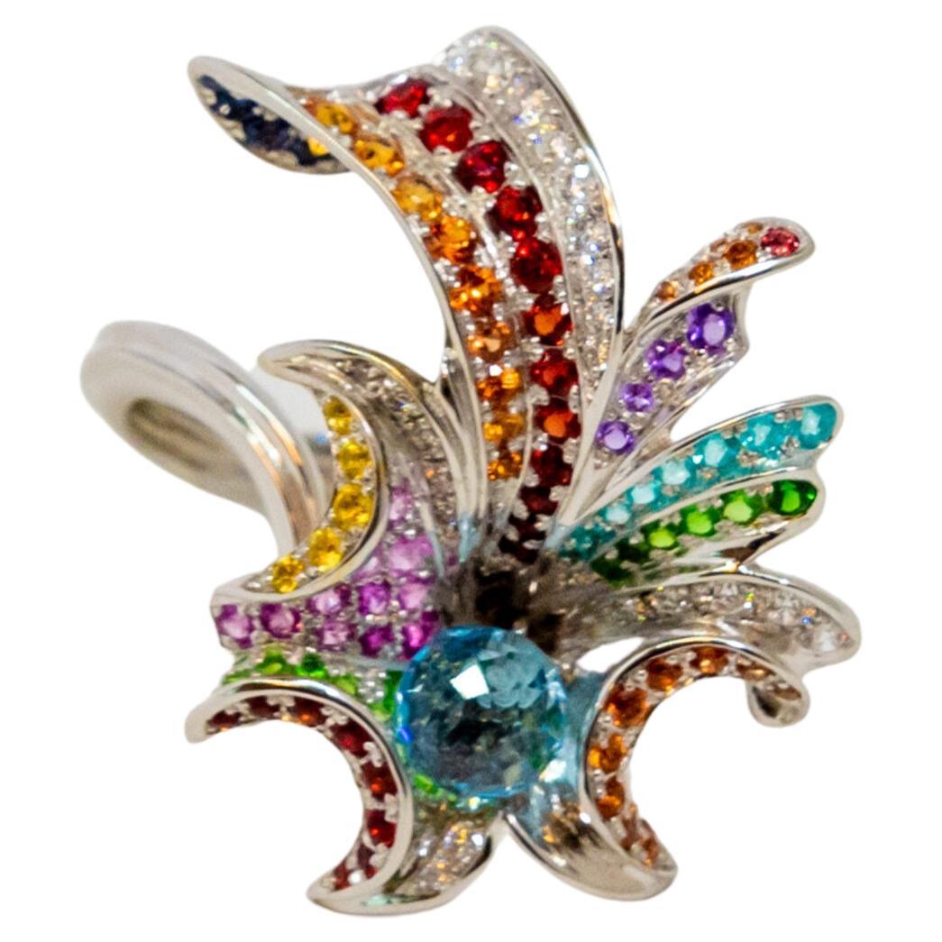 Carrera y Carrera Hoja 18k White Gold with Sapphires, Diamonds & Tourmaline Ring