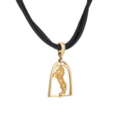 Carrera y Carrera Horse Diamond Necklace 18k Gold Leather Chain Jewelry 2000s