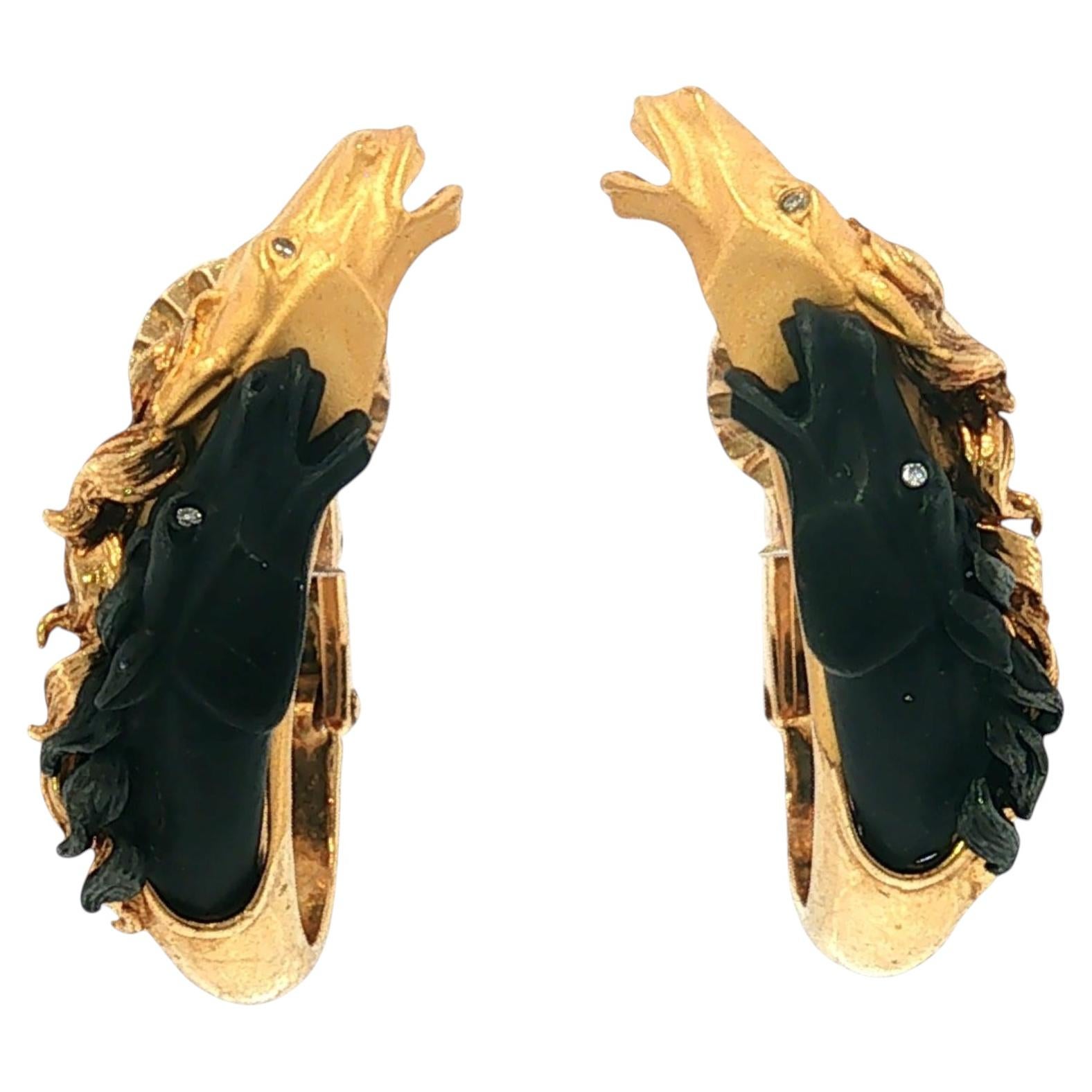 Boucles d'oreilles « Horse » de Carrera y Carrera, avec des yeux en diamant, en or jaune 18 carats en vente