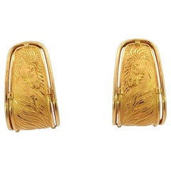 Carrera y Carrera Horse Motif Hoop Earrings 18K Yellow Gold With Box