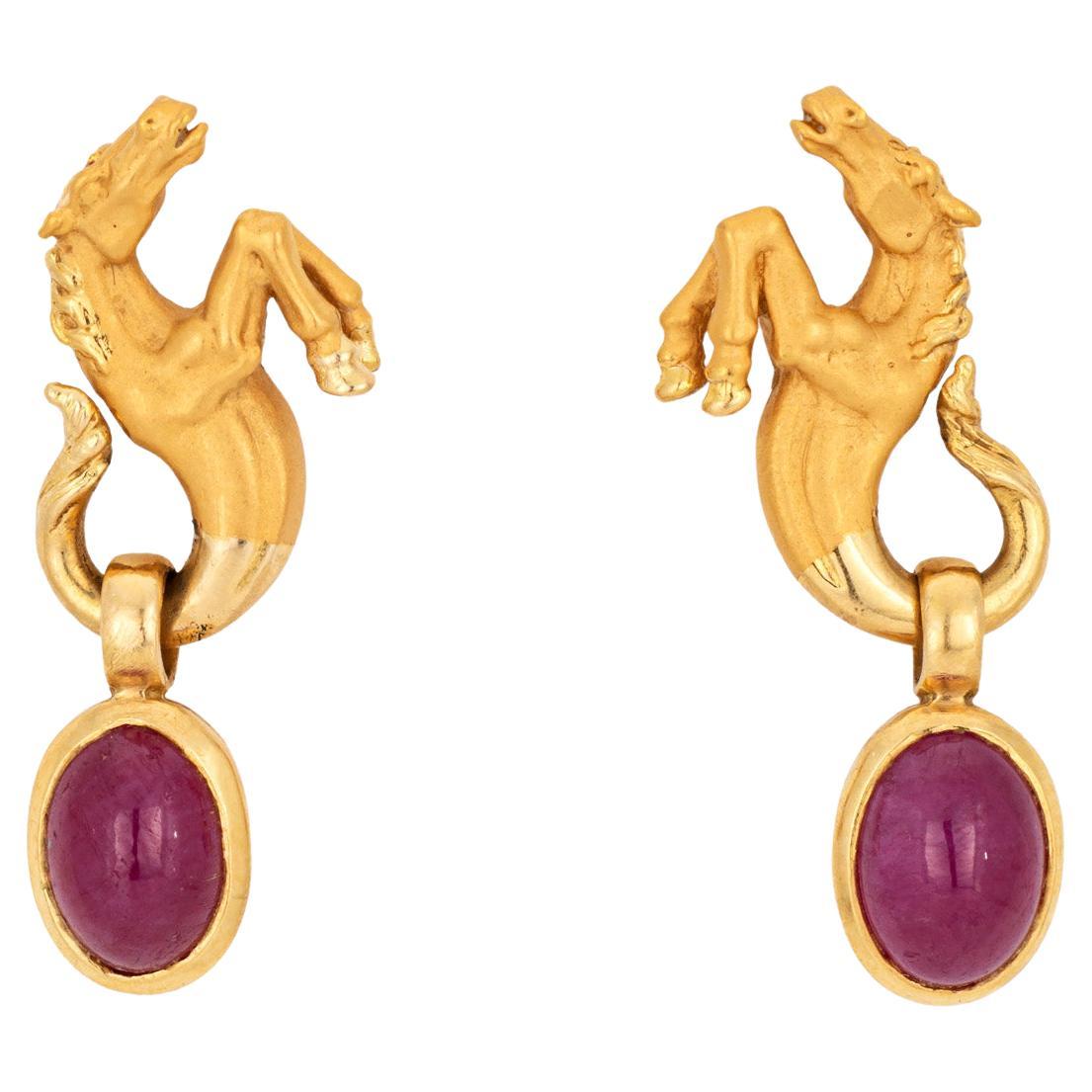 Carrera y Carrera Pendientes Gota Rubí Estate Oro Amarillo 18k Firmados Joyas en venta