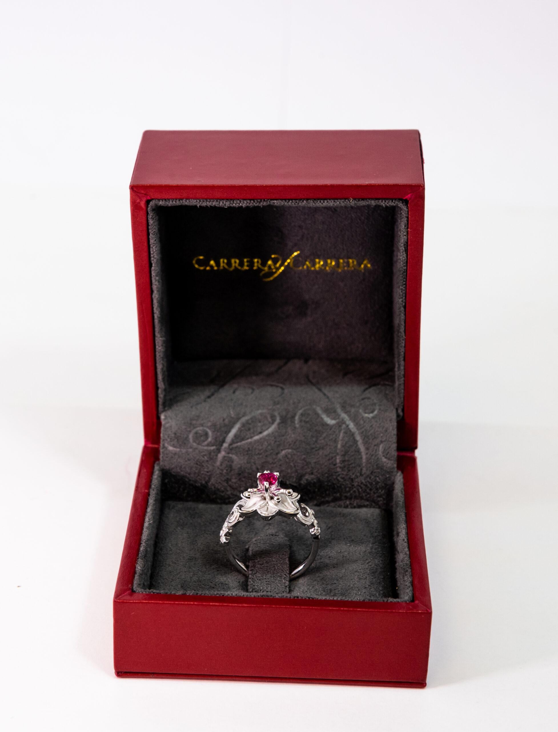 Carrera y Carrera Jazmin 18k White Gold Ruby Ring, 10070559 In New Condition For Sale In North Miami Beach, FL