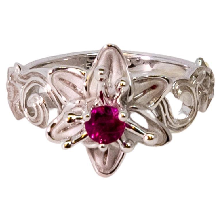 Carrera y Carrera Jazmin 18k White Gold Ruby Ring, 10070559 For Sale