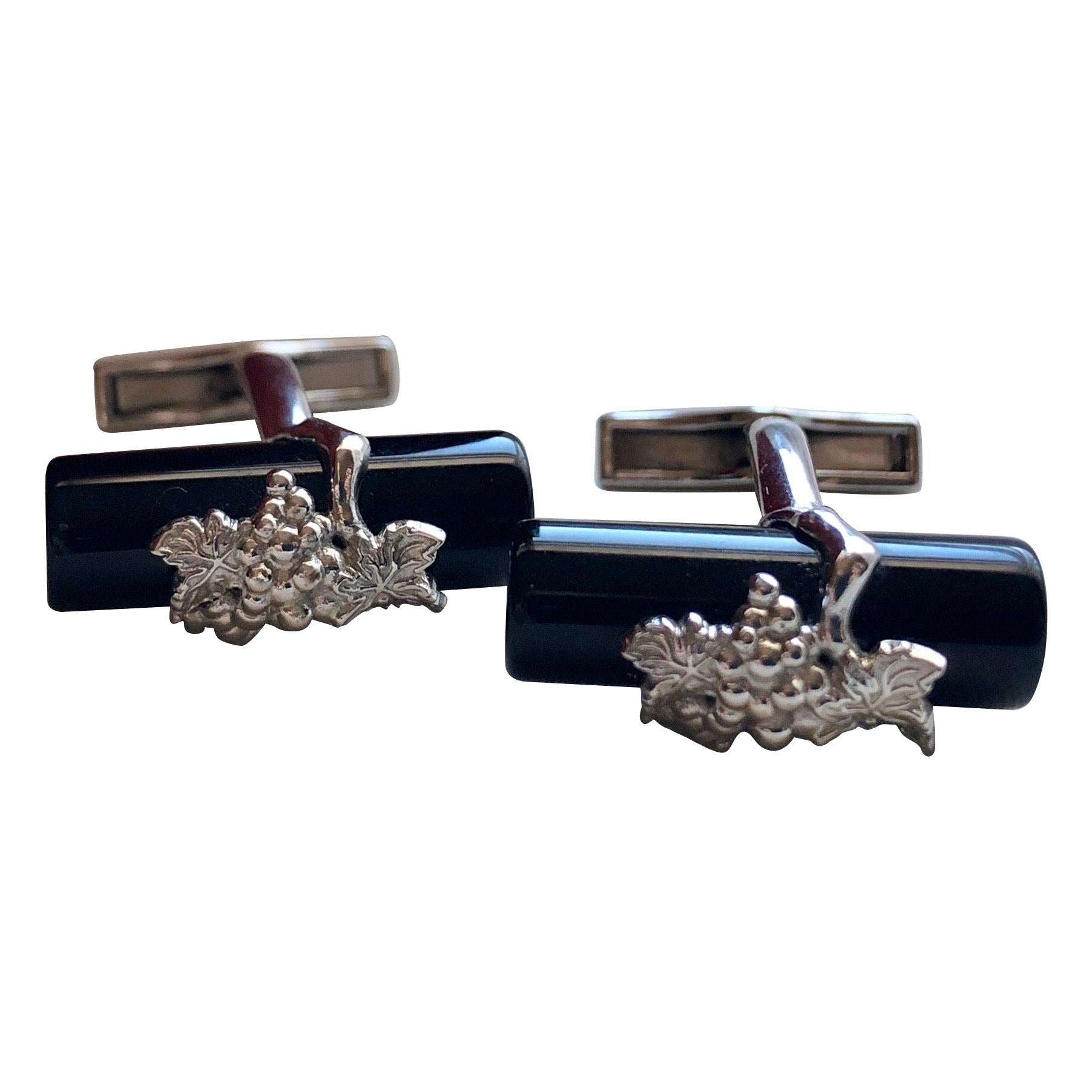 Carrera Y Carrera La Vina Sterling Silver and Black Onyx Cufflinks