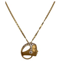 Carrera y Carrera Lady Head 18k Yellow Gold Diamond Pendant Necklace