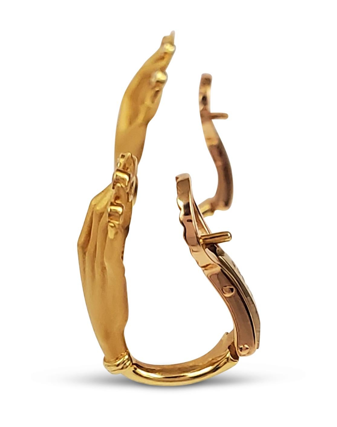 Modern Carrera y Carrera 'Las Manos' Gold and Diamond Hand Motif Earrings