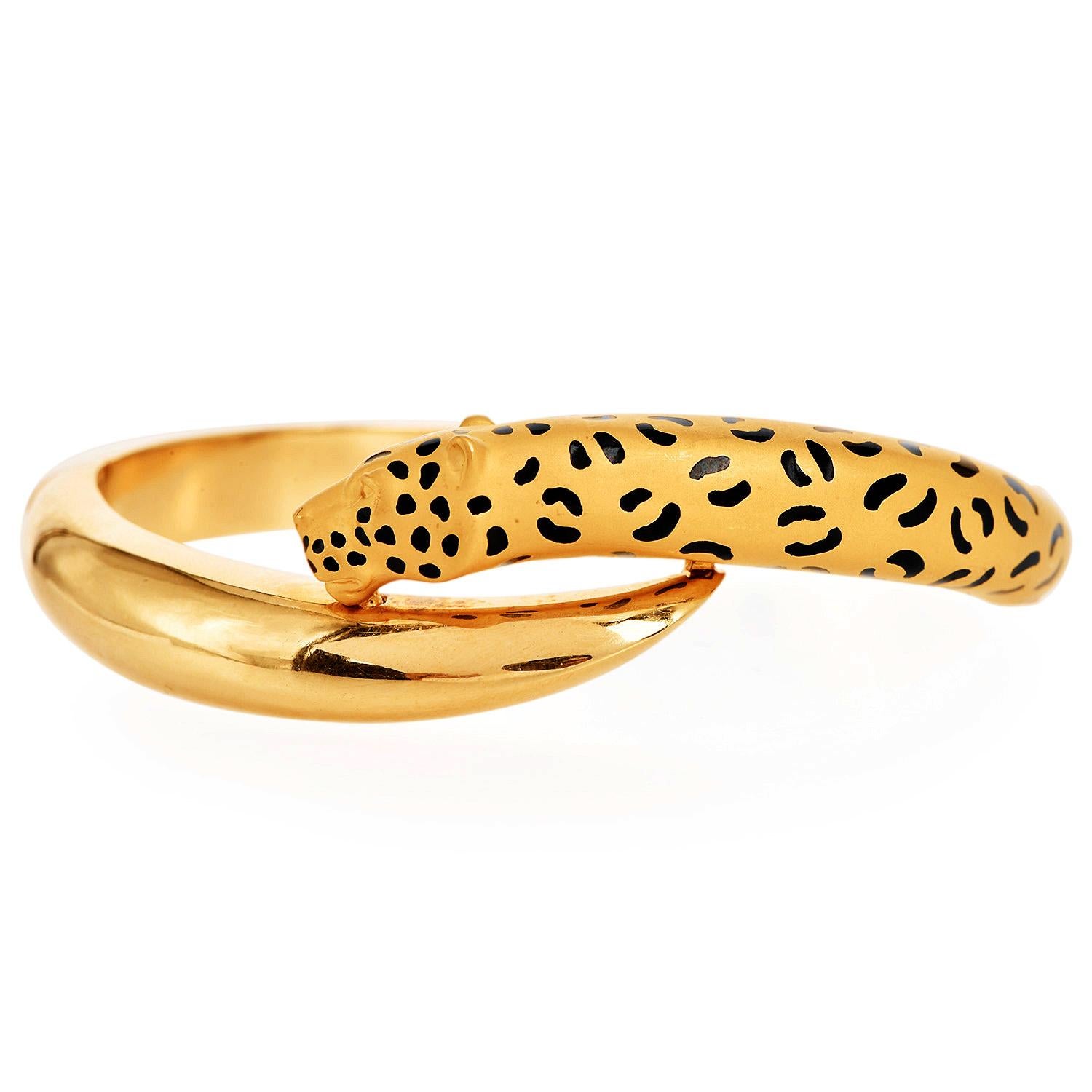 Carrera y Carrera Bracelet Léopard - Or jaune 18K avec émail Excellent état - En vente à Miami, FL