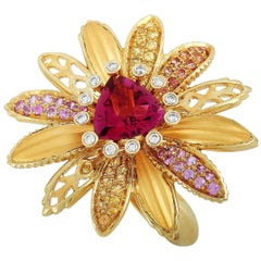 Carrera y Carrera Margarita Big Gold Diamond, Sapphire and Tourmaline Ring
