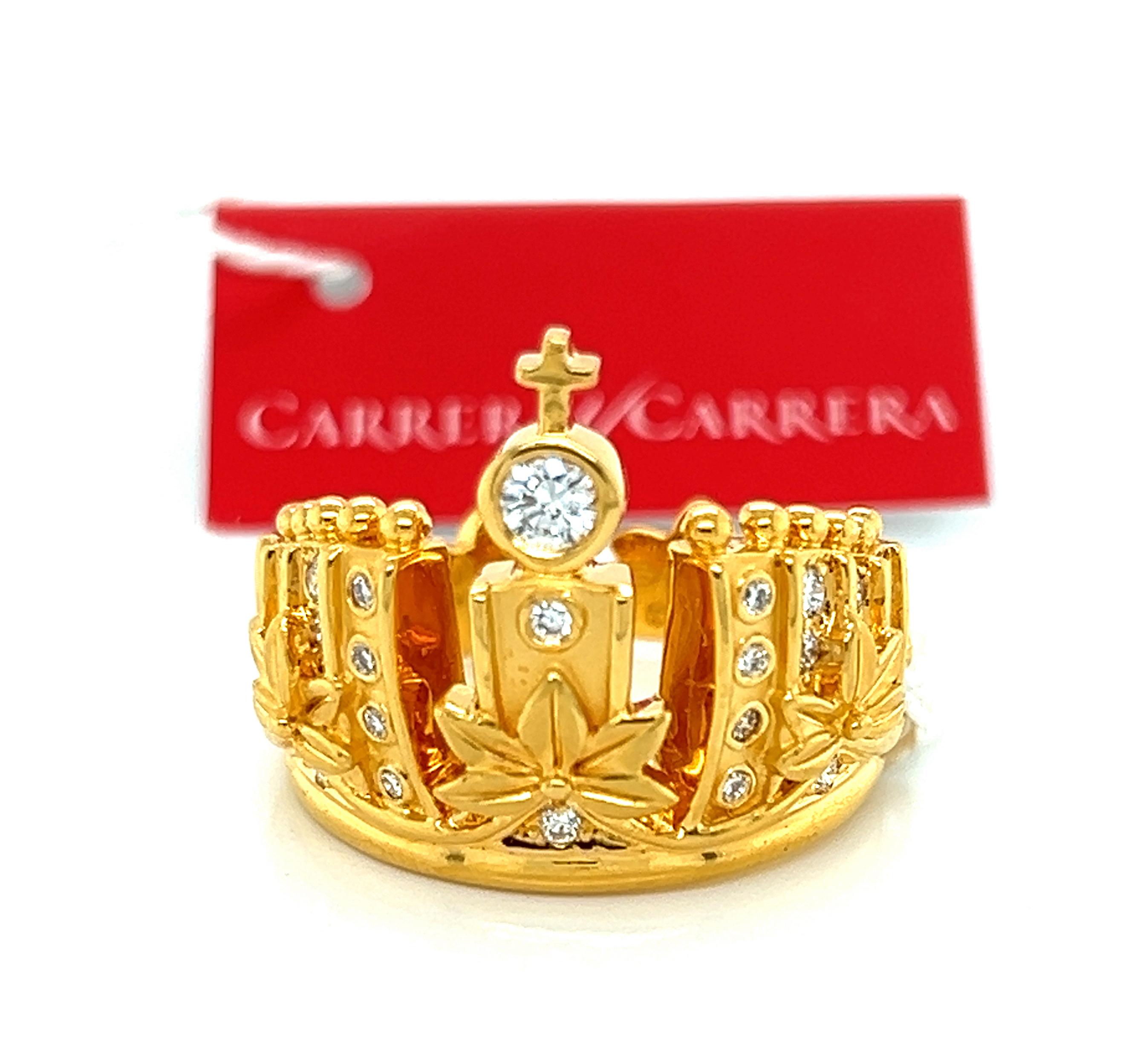For Sale:  Carrera y Carrera Mi Princes Crown Diamond 18k Yellow Gold Ring - Size 6 3